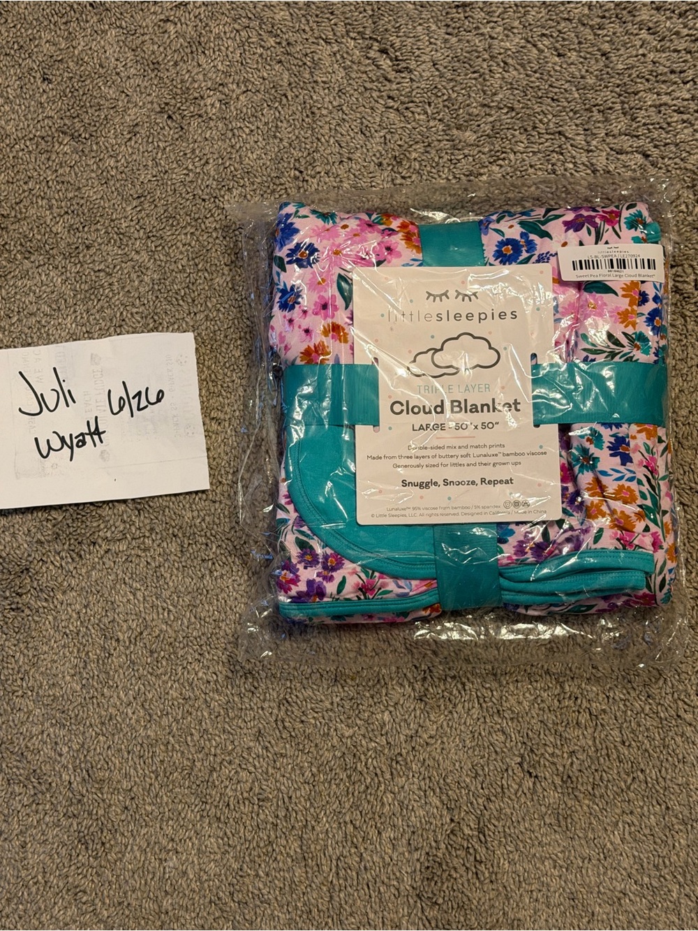 Little Sleepies Floral Cloud Blanket in Pink, Purple & Teal Trim